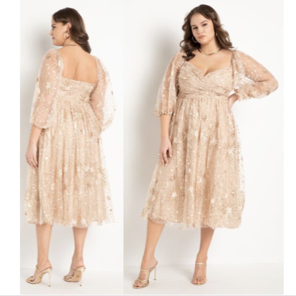 Eloquii Celestial Chiffon Ruched Bodice Sequin Dress Size 14